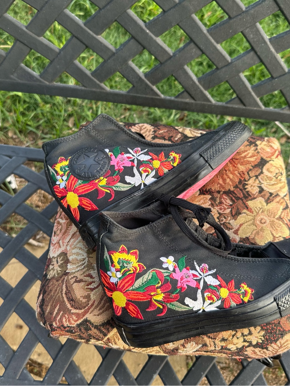 Converse x PatBo Floral Embroidered‎ Hidden Wedge High Top Sneakers Size 6.5